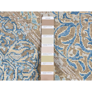 8'1"x9'9" Tan Color, Wool And Silk, Textured Hi-low Pile, Erased Ottoman Ornament And Snowflake Design, Hand Knotted, Modern, Oriental Rug FWR522324
