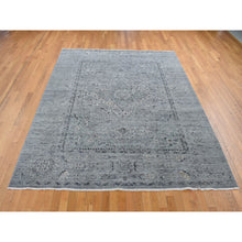 Load image into Gallery viewer, 8&#39;3&quot;x10&#39;1&quot; Carbon Gray, Silk With Textured Wool, Erased Broken Persian Design, Hand Knotted, Oriental Rug FWR522330