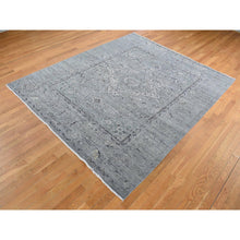 Load image into Gallery viewer, 8&#39;3&quot;x10&#39;1&quot; Carbon Gray, Silk With Textured Wool, Erased Broken Persian Design, Hand Knotted, Oriental Rug FWR522330