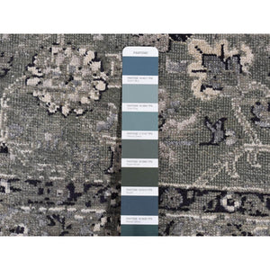 8'3"x10'1" Carbon Gray, Silk With Textured Wool, Erased Broken Persian Design, Hand Knotted, Oriental Rug FWR522330
