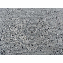 Load image into Gallery viewer, 8&#39;3&quot;x10&#39;1&quot; Carbon Gray, Silk With Textured Wool, Erased Broken Persian Design, Hand Knotted, Oriental Rug FWR522330