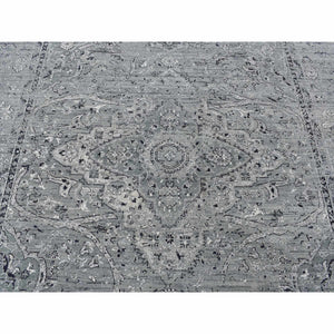 8'3"x10'1" Carbon Gray, Silk With Textured Wool, Erased Broken Persian Design, Hand Knotted, Oriental Rug FWR522330