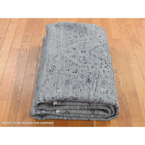 8'3"x10'1" Carbon Gray, Silk With Textured Wool, Erased Broken Persian Design, Hand Knotted, Oriental Rug FWR522330