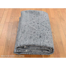 Load image into Gallery viewer, 8&#39;3&quot;x10&#39;1&quot; Carbon Gray, Silk With Textured Wool, Erased Broken Persian Design, Hand Knotted, Oriental Rug FWR522330