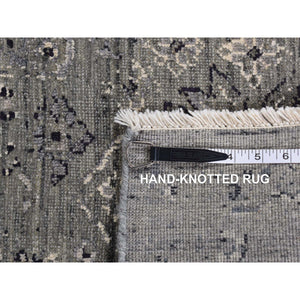 8'3"x10'1" Carbon Gray, Silk With Textured Wool, Erased Broken Persian Design, Hand Knotted, Oriental Rug FWR522330