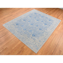 Load image into Gallery viewer, 7&#39;10&quot;x9&#39;9&quot; Sky Blue, Soft Wool, Hand Loomed, Erased Mughal Jewlery Design, Tone on Tone, Oriental Rug FWR522348