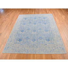 Load image into Gallery viewer, 7&#39;10&quot;x9&#39;9&quot; Sky Blue, Soft Wool, Hand Loomed, Erased Mughal Jewlery Design, Tone on Tone, Oriental Rug FWR522348