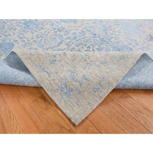 7'10"x9'9" Sky Blue, Soft Wool, Hand Loomed, Erased Mughal Jewlery Design, Tone on Tone, Oriental Rug FWR522348