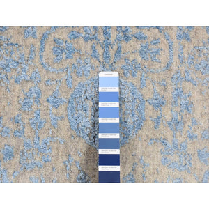7'10"x9'9" Sky Blue, Soft Wool, Hand Loomed, Erased Mughal Jewlery Design, Tone on Tone, Oriental Rug FWR522348