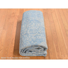 Load image into Gallery viewer, 7&#39;10&quot;x9&#39;9&quot; Sky Blue, Soft Wool, Hand Loomed, Erased Mughal Jewlery Design, Tone on Tone, Oriental Rug FWR522348