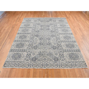 8'2"x10'5" Nevada Gray, Ottoman Mamluk Crisscross Design, Hand Knotted, Undyed Natural Wool, Oriental Rug FWR522354