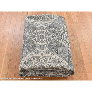 8'2"x10'5" Nevada Gray, Ottoman Mamluk Crisscross Design, Hand Knotted, Undyed Natural Wool, Oriental Rug FWR522354