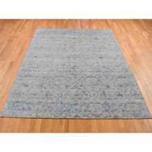 Load image into Gallery viewer, 7&#39;10&quot;x10&#39;2&quot; Stone Gray, Pure Silk With Textured Wool, Trellis Garden Design, Hand Knotted, Oriental Rug FWR522360