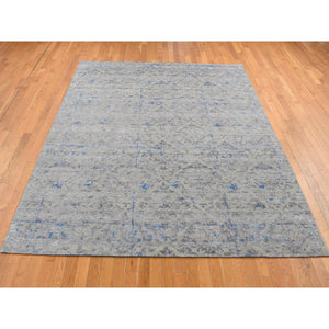 7'10"x10'2" Stone Gray, Pure Silk With Textured Wool, Trellis Garden Design, Hand Knotted, Oriental Rug FWR522360