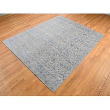 Load image into Gallery viewer, 7&#39;10&quot;x10&#39;2&quot; Stone Gray, Pure Silk With Textured Wool, Trellis Garden Design, Hand Knotted, Oriental Rug FWR522360