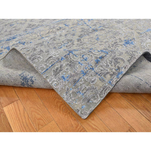 7'10"x10'2" Stone Gray, Pure Silk With Textured Wool, Trellis Garden Design, Hand Knotted, Oriental Rug FWR522360