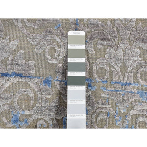 7'10"x10'2" Stone Gray, Pure Silk With Textured Wool, Trellis Garden Design, Hand Knotted, Oriental Rug FWR522360