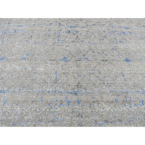 7'10"x10'2" Stone Gray, Pure Silk With Textured Wool, Trellis Garden Design, Hand Knotted, Oriental Rug FWR522360