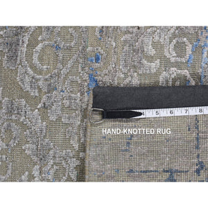 7'10"x10'2" Stone Gray, Pure Silk With Textured Wool, Trellis Garden Design, Hand Knotted, Oriental Rug FWR522360