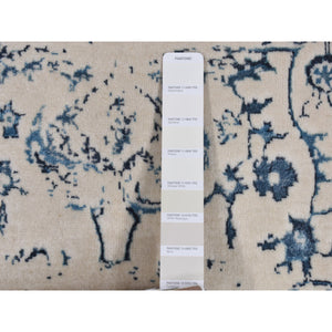 9'x12'1" Ivory, Modern Broken Design Kashan, Wool And Silk, Hand Knotted, Oriental Rug FWR522372