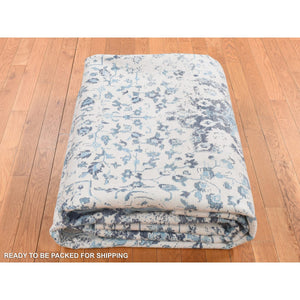 9'x12'1" Ivory, Modern Broken Design Kashan, Wool And Silk, Hand Knotted, Oriental Rug FWR522372