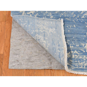 9'2"x12'1" Steel Blue, Broken And Erased Persian Design, Wool And Pure Silk, Hand Knotted, Oriental Rug FWR522378