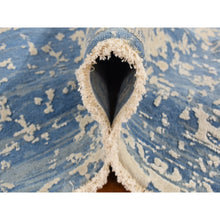 Load image into Gallery viewer, 9&#39;2&quot;x12&#39;1&quot; Steel Blue, Broken And Erased Persian Design, Wool And Pure Silk, Hand Knotted, Oriental Rug FWR522378