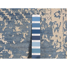 Load image into Gallery viewer, 9&#39;2&quot;x12&#39;1&quot; Steel Blue, Broken And Erased Persian Design, Wool And Pure Silk, Hand Knotted, Oriental Rug FWR522378