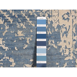 9'2"x12'1" Steel Blue, Broken And Erased Persian Design, Wool And Pure Silk, Hand Knotted, Oriental Rug FWR522378