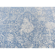 Load image into Gallery viewer, 9&#39;2&quot;x12&#39;1&quot; Steel Blue, Broken And Erased Persian Design, Wool And Pure Silk, Hand Knotted, Oriental Rug FWR522378