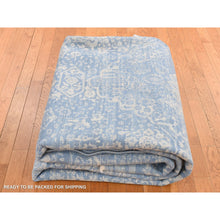 Load image into Gallery viewer, 9&#39;2&quot;x12&#39;1&quot; Steel Blue, Broken And Erased Persian Design, Wool And Pure Silk, Hand Knotted, Oriental Rug FWR522378
