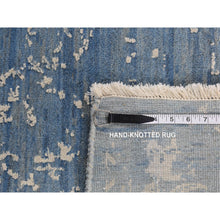 Load image into Gallery viewer, 9&#39;2&quot;x12&#39;1&quot; Steel Blue, Broken And Erased Persian Design, Wool And Pure Silk, Hand Knotted, Oriental Rug FWR522378