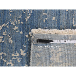 9'2"x12'1" Steel Blue, Broken And Erased Persian Design, Wool And Pure Silk, Hand Knotted, Oriental Rug FWR522378