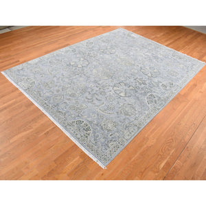9'x12' Goose Gray, Tone On Tone, Oushak Design, Silk With Textured Wool, Hand Knotted, Oriental Rug FWR522390
