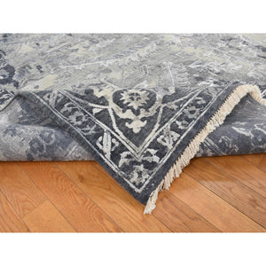 9'x11'10" Arsenic Gray, Wool And Silk, Broken And Erased All Over Heriz Design, Hand Knotted, Oriental Rug FWR522408