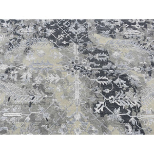 9'x11'10" Arsenic Gray, Wool And Silk, Broken And Erased All Over Heriz Design, Hand Knotted, Oriental Rug FWR522408