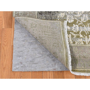 8'9"x12'1" Artichoke Green, Silk with Textured Wool, Abrash and Flower Artistic Motifs, Hand Knotted, Oriental Rug FWR522426