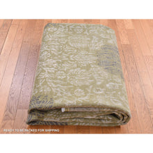 Load image into Gallery viewer, 8&#39;9&quot;x12&#39;1&quot; Artichoke Green, Silk with Textured Wool, Abrash and Flower Artistic Motifs, Hand Knotted, Oriental Rug FWR522426