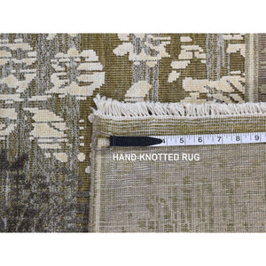 8'9"x12'1" Artichoke Green, Silk with Textured Wool, Abrash and Flower Artistic Motifs, Hand Knotted, Oriental Rug FWR522426