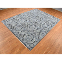 Load image into Gallery viewer, 9&#39;x12&#39;2&quot; Goose Gray, Pure Silk with Textured Wool, Tulip Flower Design, Hand Knotted, Oriental Rug FWR522432
