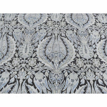 Load image into Gallery viewer, 9&#39;x12&#39;2&quot; Goose Gray, Pure Silk with Textured Wool, Tulip Flower Design, Hand Knotted, Oriental Rug FWR522432