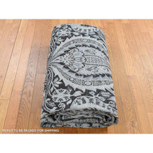 Load image into Gallery viewer, 9&#39;x12&#39;2&quot; Goose Gray, Pure Silk with Textured Wool, Tulip Flower Design, Hand Knotted, Oriental Rug FWR522432