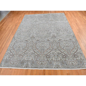 9'x12'2" Ultimate Gray, Pure Silk With Textured Wool, Wreath And Urns Design, Hand Knotted, Oriental Rug FWR522438