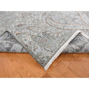 9'x12'2" Ultimate Gray, Pure Silk With Textured Wool, Wreath And Urns Design, Hand Knotted, Oriental Rug FWR522438