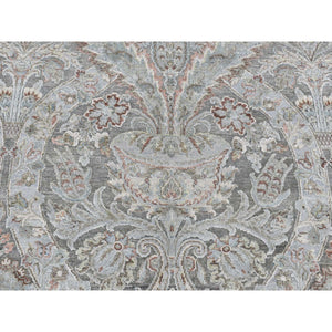 9'x12'2" Ultimate Gray, Pure Silk With Textured Wool, Wreath And Urns Design, Hand Knotted, Oriental Rug FWR522438