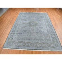 Load image into Gallery viewer, 9&#39;x11&#39;7&quot; Cadet Gray, Silk With Textured Wool, Mamluk Design, Hand Knotted, Oriental Rug FWR522450