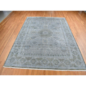 9'x11'7" Cadet Gray, Silk With Textured Wool, Mamluk Design, Hand Knotted, Oriental Rug FWR522450