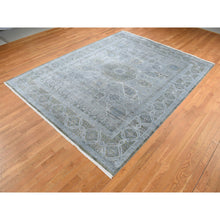 Load image into Gallery viewer, 9&#39;x11&#39;7&quot; Cadet Gray, Silk With Textured Wool, Mamluk Design, Hand Knotted, Oriental Rug FWR522450