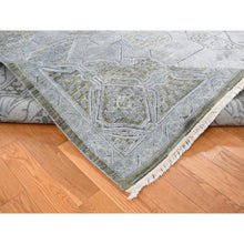 Load image into Gallery viewer, 9&#39;x11&#39;7&quot; Cadet Gray, Silk With Textured Wool, Mamluk Design, Hand Knotted, Oriental Rug FWR522450