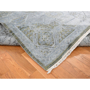 9'x11'7" Cadet Gray, Silk With Textured Wool, Mamluk Design, Hand Knotted, Oriental Rug FWR522450